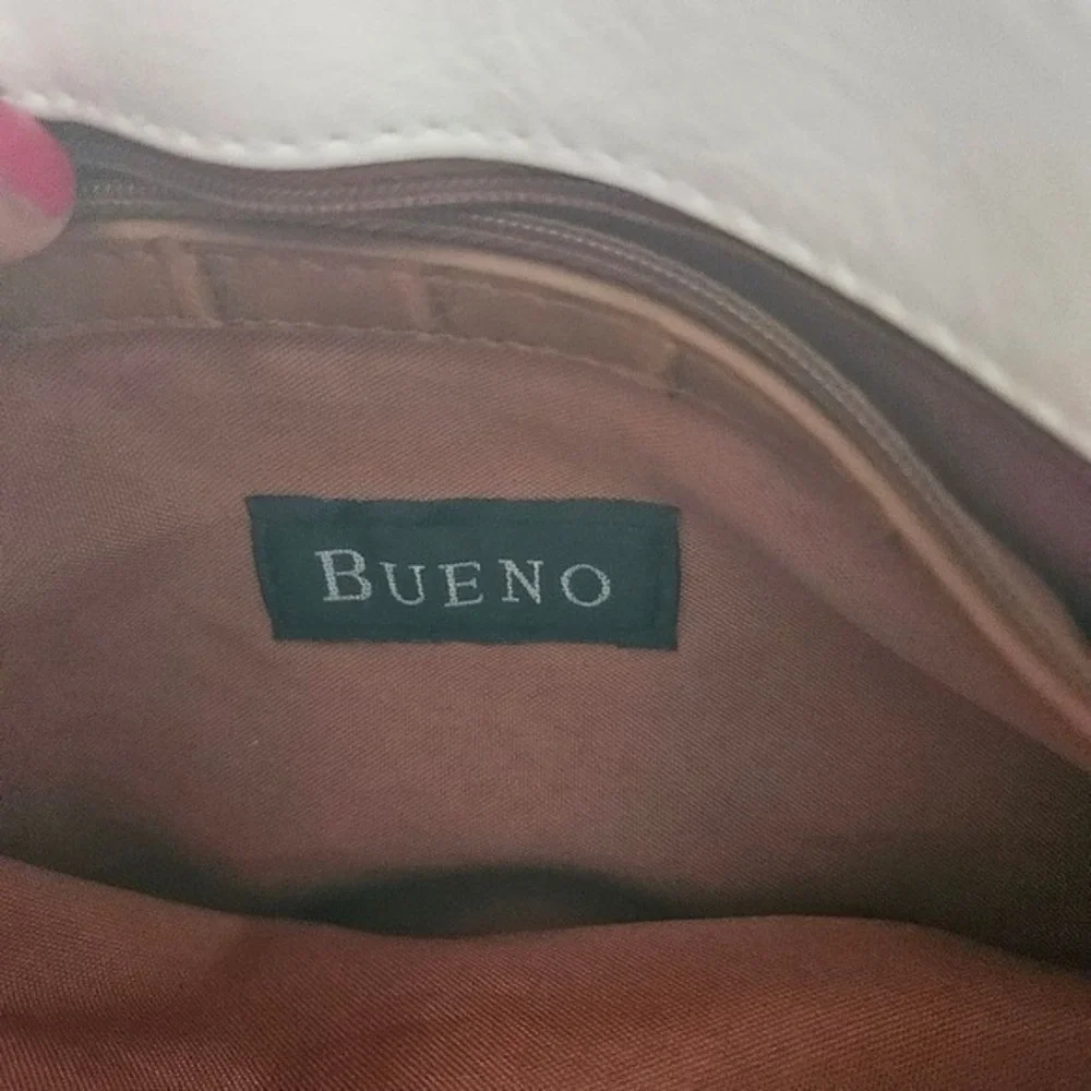 Bueno White & Cognac Faux Leather Shoulder Bag Country Chic Boho Handbag